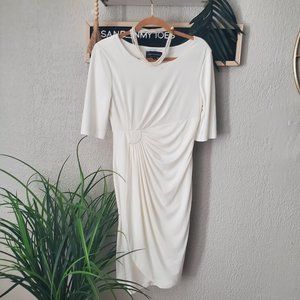 Connected Apparel I Holiday Winter White 3/5 Sleeve, Ruched Dress Sz 6…